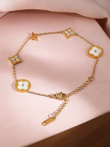Rubans Voguish 18K Gold-Plated Stainless Steel Tarnish-Free Waterproof Floral Charm Bracelet Wristwear