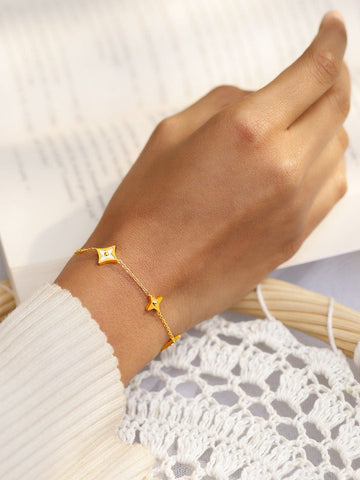 Rubans Voguish 18K Gold-Plated Stainless Steel Tarnish-Free Waterproof Floral Charm Bracelet Wristwear