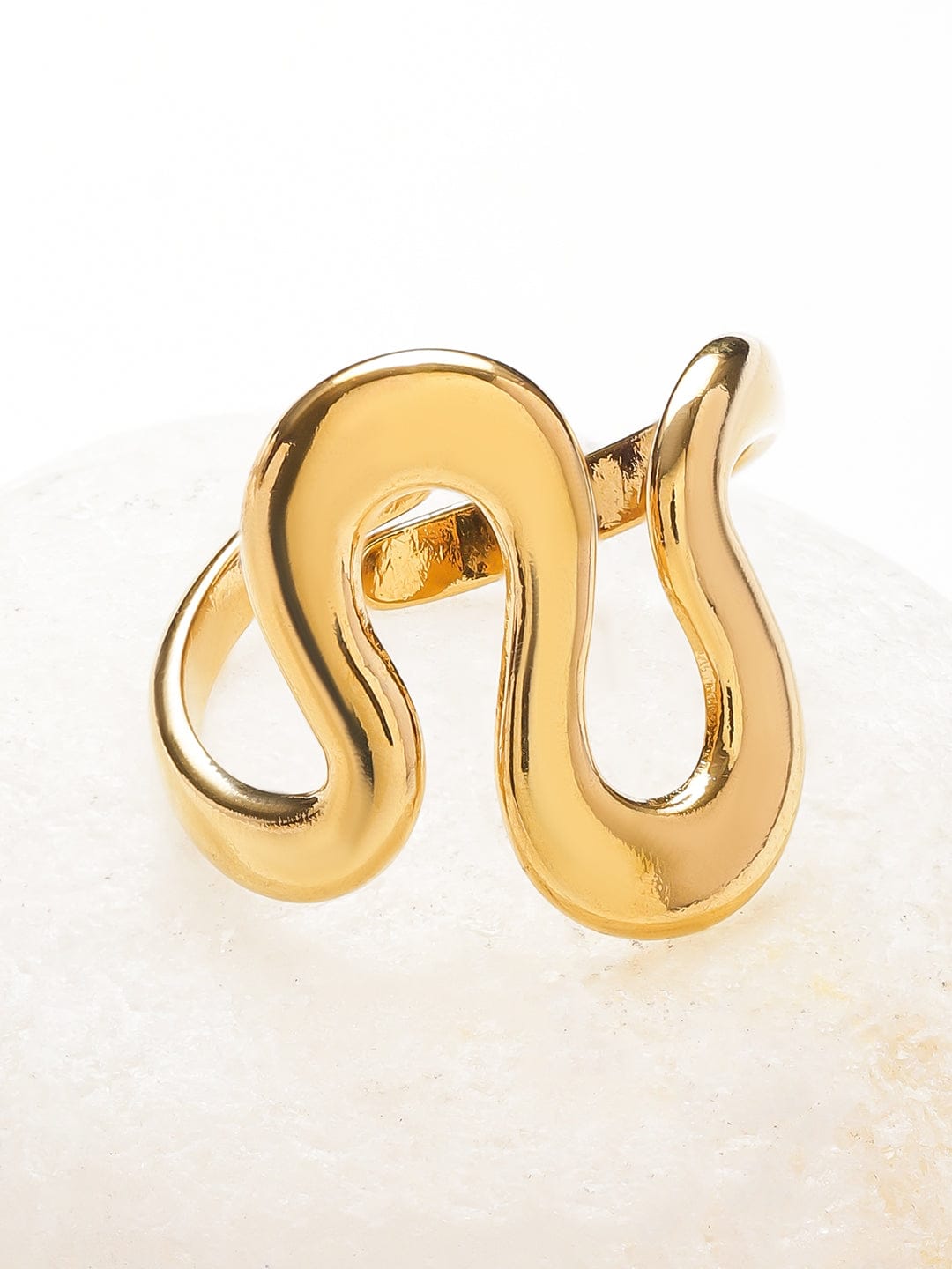 Rubans Voguish 18K Gold-Plated Stainless Steel Tarnish-Free Waterproof Fluid Wave Wrap Adjustable Ring Rings