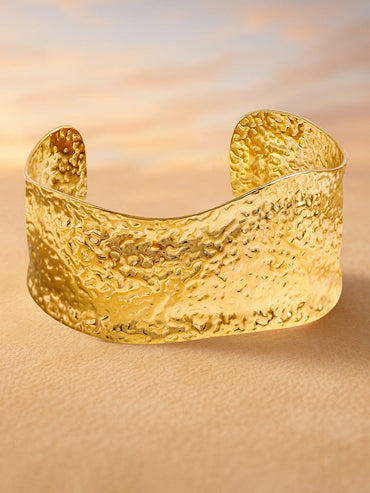 Rubans Voguish 18K Gold Plated Stainless Steel Tarnish-Free Waterproof Hammered Cuff Bracelet Bracelet