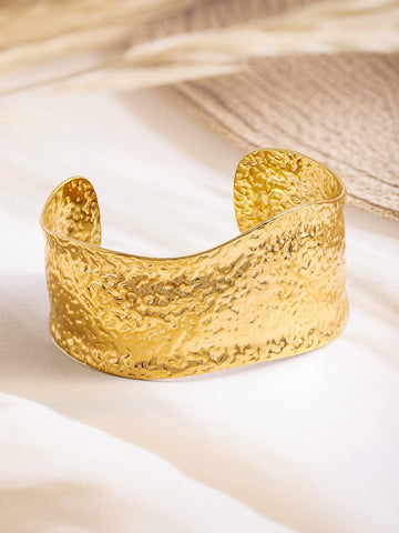 Rubans Voguish 18K Gold Plated Stainless Steel Tarnish-Free Waterproof Hammered Cuff Bracelet Wristwear