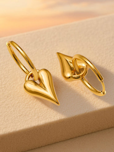 Rubans Voguish 18K Gold-Plated Stainless Steel Tarnish-Free Waterproof Heart Charm Hoop Earrings Earrings