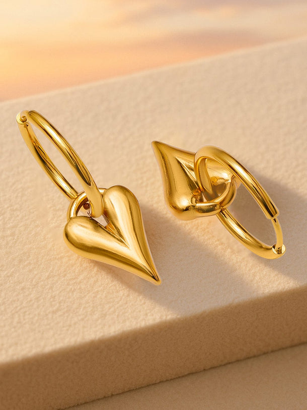 Rubans Voguish 18K Gold-Plated Stainless Steel Tarnish-Free Waterproof Heart Charm Hoop Earrings Earrings