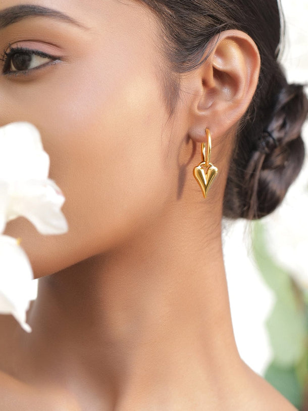 Rubans Voguish 18K Gold-Plated Stainless Steel Tarnish-Free Waterproof Heart Charm Hoop Earrings Earrings
