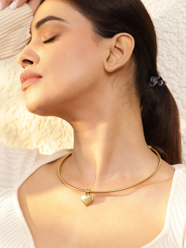 Rubans Voguish 18K Gold Plated Stainless Steel Tarnish-Free Waterproof Heart Charm Necklace Necklaces, Chains & necklace