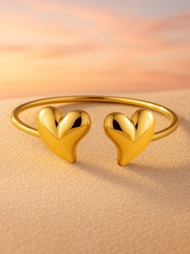 Rubans Voguish 18K Gold Plated Stainless Steel Tarnish-Free Waterproof Heart Cuff Bracelet Bracelet