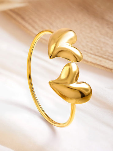 Rubans Voguish 18K Gold Plated Stainless Steel Tarnish-Free Waterproof Heart Cuff Bracelet Wristwear