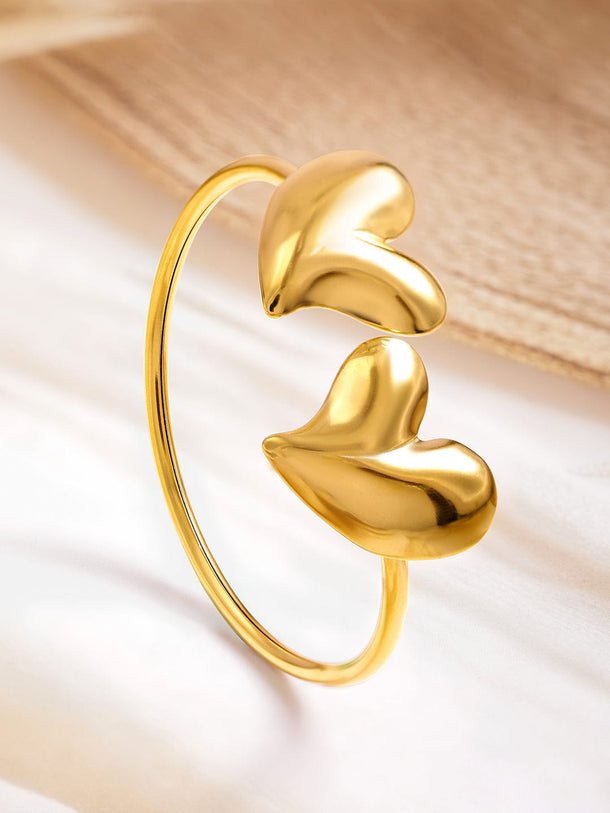 Rubans Voguish 18K Gold Plated Stainless Steel Tarnish-Free Waterproof Heart Cuff Bracelet Wristwear