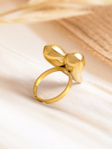 Rubans Voguish 18K Gold Plated Stainless Steel Tarnish-Free Waterproof Heart Design Adjustable Ring Rings