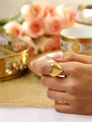 Rubans Voguish 18K Gold Plated Stainless Steel Tarnish-Free Waterproof Heart Design Adjustable Ring Rings