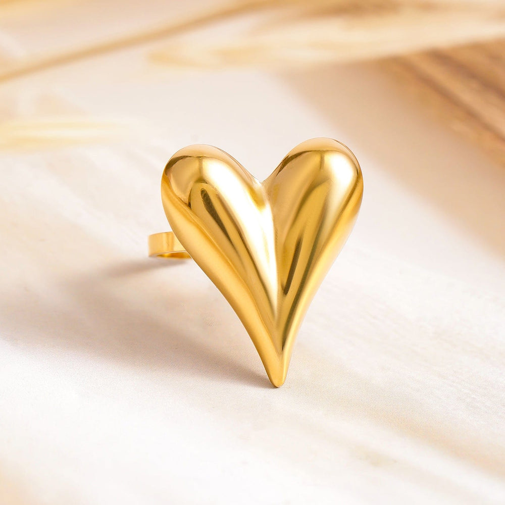 Rubans Voguish 18K Gold Plated Stainless Steel Tarnish-Free Waterproof Heart Design Adjustable Ring Rings