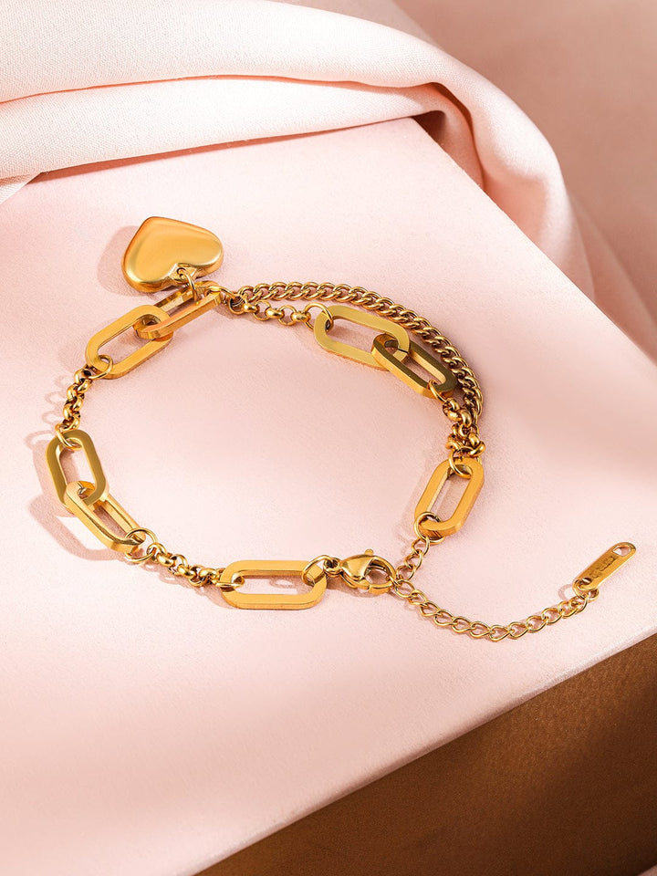 Rubans Voguish 18K Gold-Plated Stainless Steel Tarnish-Free Waterproof Heart Link Bracelet Wristwear