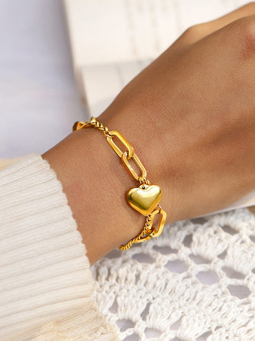 Rubans Voguish 18K Gold-Plated Stainless Steel Tarnish-Free Waterproof Heart Link Bracelet Wristwear