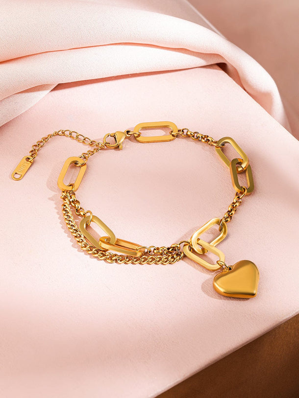 Rubans Voguish 18K Gold-Plated Stainless Steel Tarnish-Free Waterproof Heart Link Bracelet Wristwear