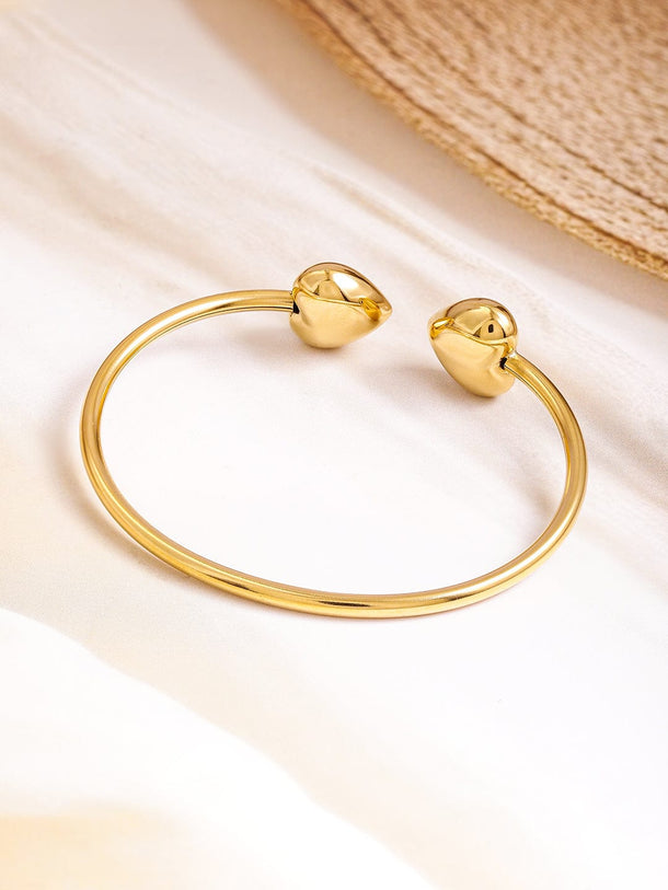 Rubans Voguish 18K Gold Plated Stainless Steel Tarnish-Free Waterproof Heart Motif Open Cuff Bracelet Wristwear