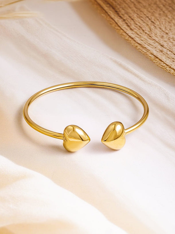Rubans Voguish 18K Gold Plated Stainless Steel Tarnish-Free Waterproof Heart Motif Open Cuff Bracelet Wristwear