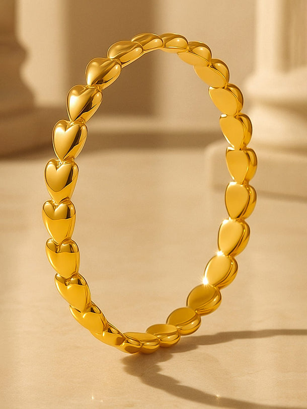 Rubans Voguish 18K Gold Plated Stainless Steel Tarnish Free Waterproof Heart Motif Stretch Bracelet Wristwear