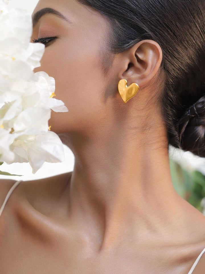 Rubans Voguish 18K Gold-Plated Stainless Steel Tarnish-Free Waterproof Heart Stud Earrings Earrings