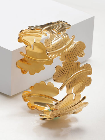 Rubans Voguish 18K Gold-Plated Stainless Steel Tarnish-Free Waterproof Leaf Open Cuff Bracelet Bracelet