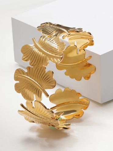 Rubans Voguish 18K Gold-Plated Stainless Steel Tarnish-Free Waterproof Leaf Open Cuff Bracelet Bracelet