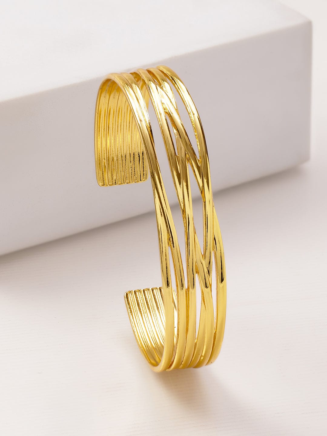 Rubans Voguish 18K Gold-Plated Stainless Steel Tarnish-Free Waterproof Open Cuff Bracelet Bracelet
