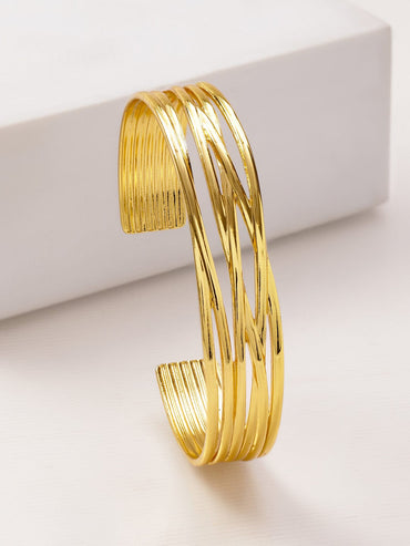 Rubans Voguish 18K Gold-Plated Stainless Steel Tarnish-Free Waterproof Open Cuff Bracelet Bracelet