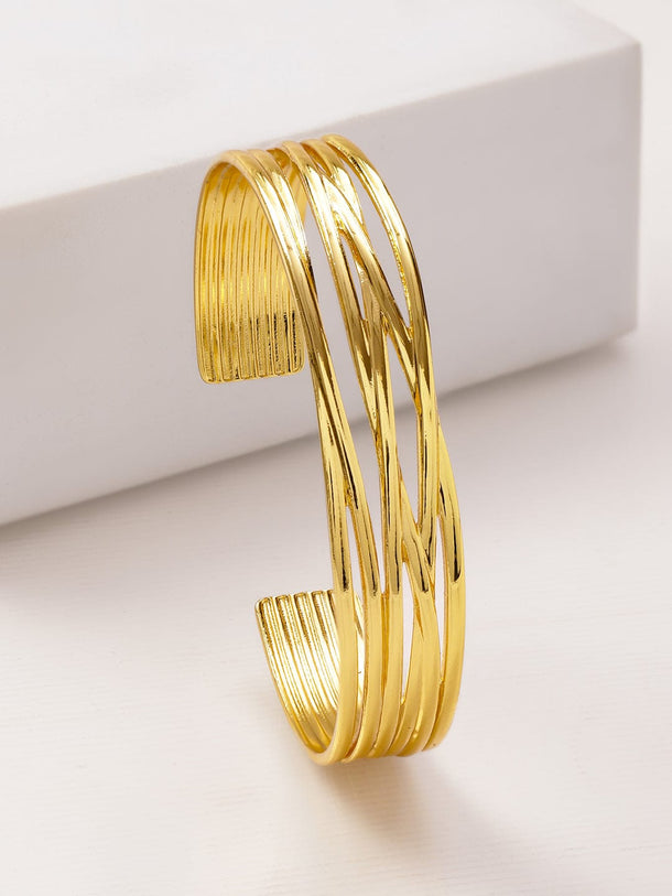Rubans Voguish 18K Gold-Plated Stainless Steel Tarnish-Free Waterproof Open Cuff Bracelet Bracelet