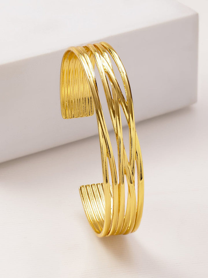Rubans Voguish 18K Gold-Plated Stainless Steel Tarnish-Free Waterproof Open Cuff Bracelet Wristwear