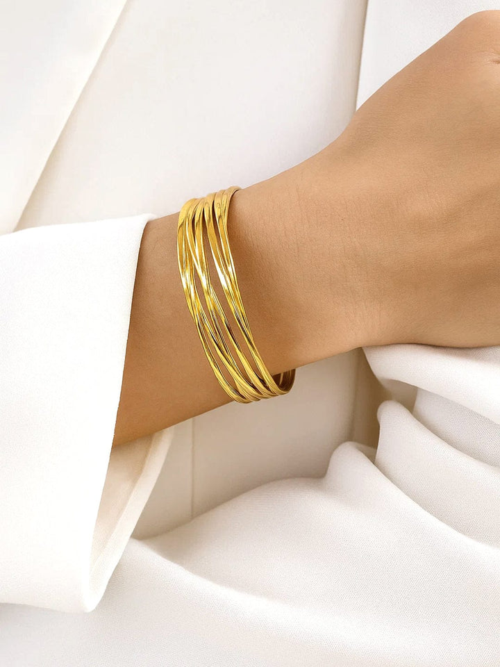 Rubans Voguish 18K Gold-Plated Stainless Steel Tarnish-Free Waterproof Open Cuff Bracelet Wristwear