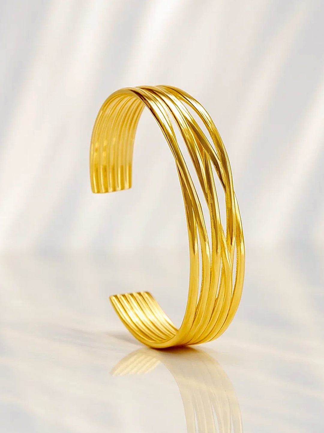 Rubans Voguish 18K Gold-Plated Stainless Steel Tarnish-Free Waterproof Open Cuff Bracelet Wristwear