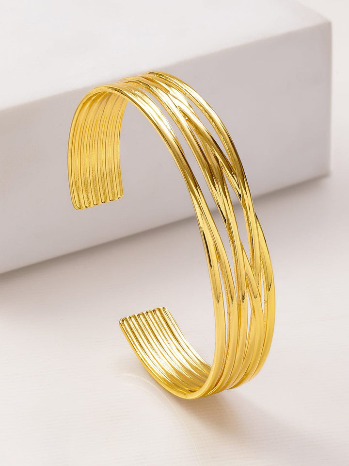 Rubans Voguish 18K Gold-Plated Stainless Steel Tarnish-Free Waterproof Open Cuff Bracelet Wristwear