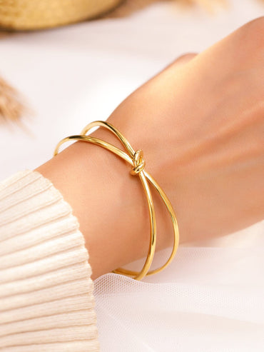 Rubans Voguish 18K Gold Plated Stainless Steel Tarnish-Free Waterproof Open Cuff Knot Bracelet Wristwear