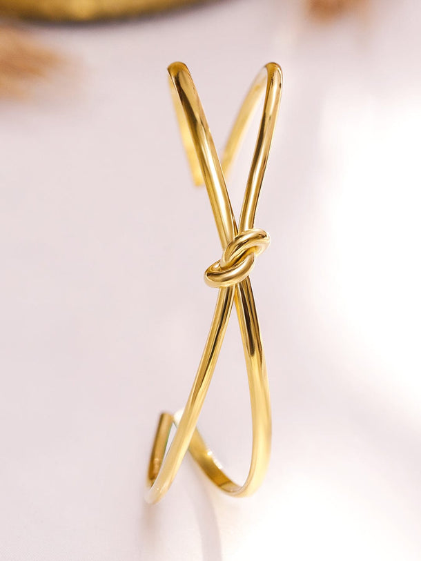 Rubans Voguish 18K Gold Plated Stainless Steel Tarnish-Free Waterproof Open Cuff Knot Bracelet Wristwear