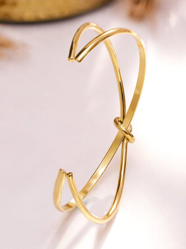 Rubans Voguish 18K Gold Plated Stainless Steel Tarnish-Free Waterproof Open Cuff Knot Bracelet Wristwear