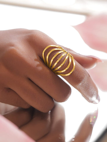 Rubans Voguish 18K Gold-Plated Stainless Steel Tarnish-Free Waterproof Openwork Layered Wave Ring Finger Rings