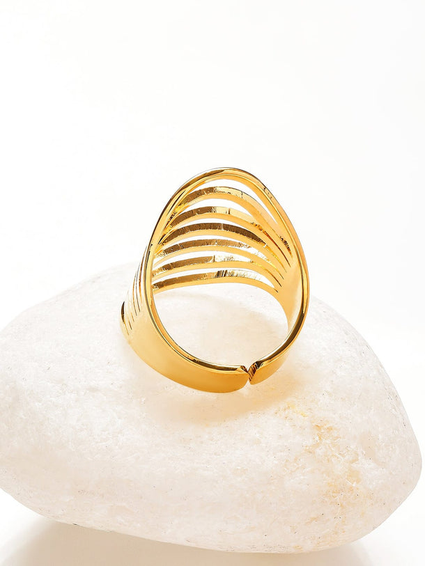 Rubans Voguish 18K Gold-Plated Stainless Steel Tarnish-Free Waterproof Openwork Layered Wave Ring Rings