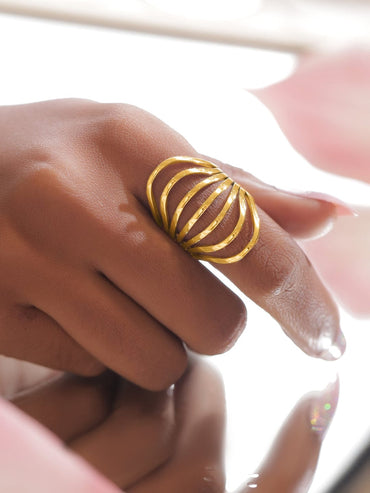 Rubans Voguish 18K Gold-Plated Stainless Steel Tarnish-Free Waterproof Openwork Layered Wave Ring Rings