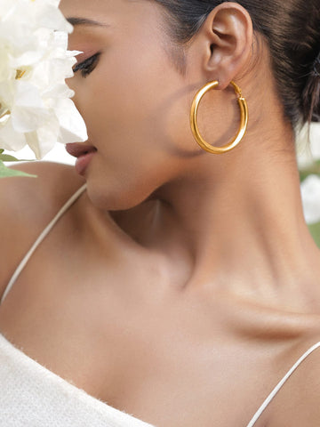 Rubans Voguish 18K Gold-Plated Stainless Steel Tarnish-Free Waterproof Polished Big Hoop Earrings Earrings