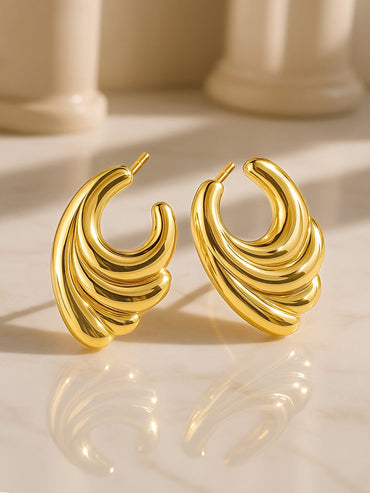 Rubans Voguish 18K Gold-Plated Stainless Steel Tarnish-Free Waterproof Sculpted Swirl Stud Earrings Earrings