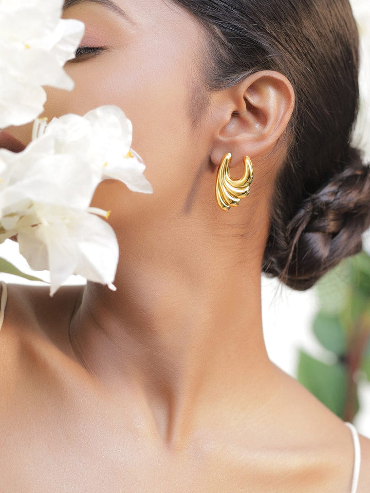 Rubans Voguish 18K Gold-Plated Stainless Steel Tarnish-Free Waterproof Sculpted Swirl Stud Earrings Earrings