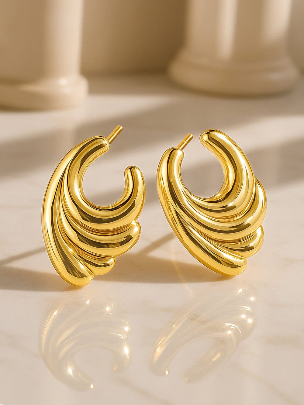 Rubans Voguish 18K Gold-Plated Stainless Steel Tarnish-Free Waterproof Sculpted Swirl Stud Earrings Earrings