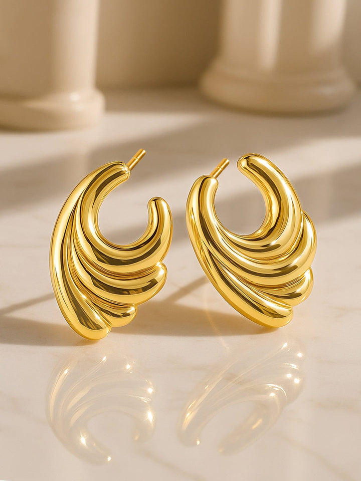 Rubans Voguish 18K Gold-Plated Stainless Steel Tarnish-Free Waterproof Sculpted Swirl Stud Earrings Earrings
