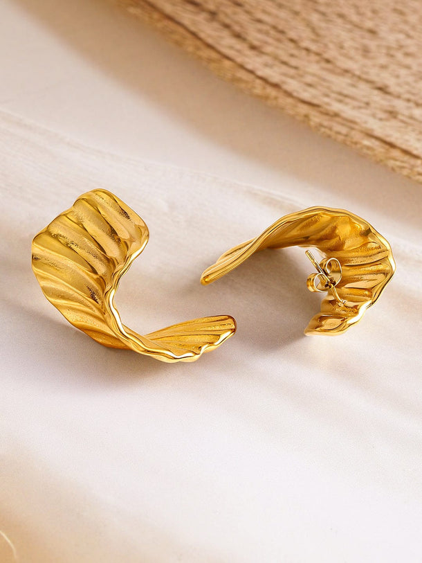 Rubans Voguish 18K Gold Plated Stainless Steel Tarnish-Free Waterproof Sculptural Hoop Earrings Earrings