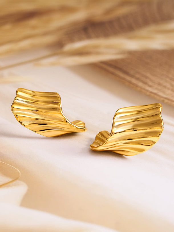 Rubans Voguish 18K Gold Plated Stainless Steel Tarnish-Free Waterproof Sculptural Hoop Earrings Earrings