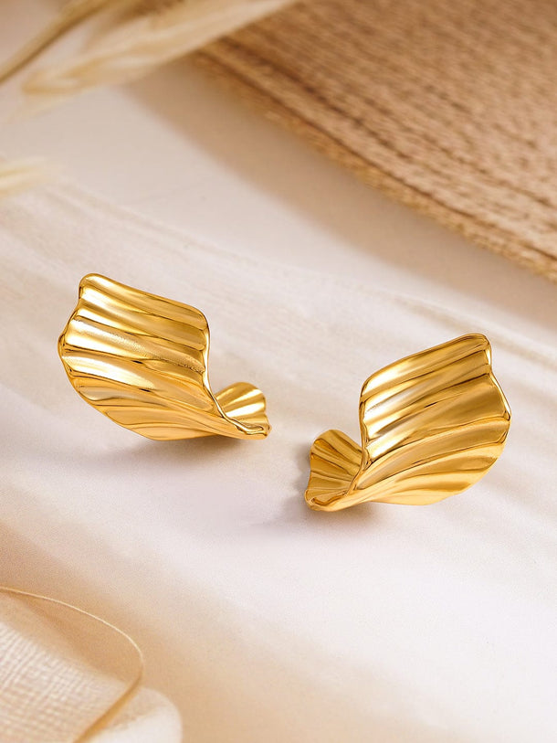 Rubans Voguish 18K Gold Plated Stainless Steel Tarnish-Free Waterproof Sculptural Hoop Earrings Earrings