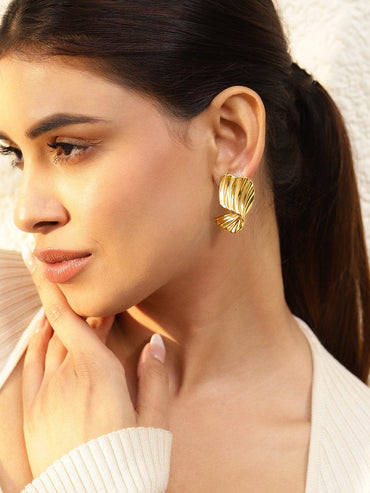 Rubans Voguish 18K Gold Plated Stainless Steel Tarnish-Free Waterproof Sculptural Hoop Earrings Earrings