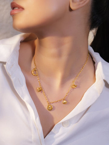 Rubans Voguish 18K Gold-Plated Stainless Steel Tarnish-Free Waterproof Shell Charm Necklace Chain Necklace and Chains