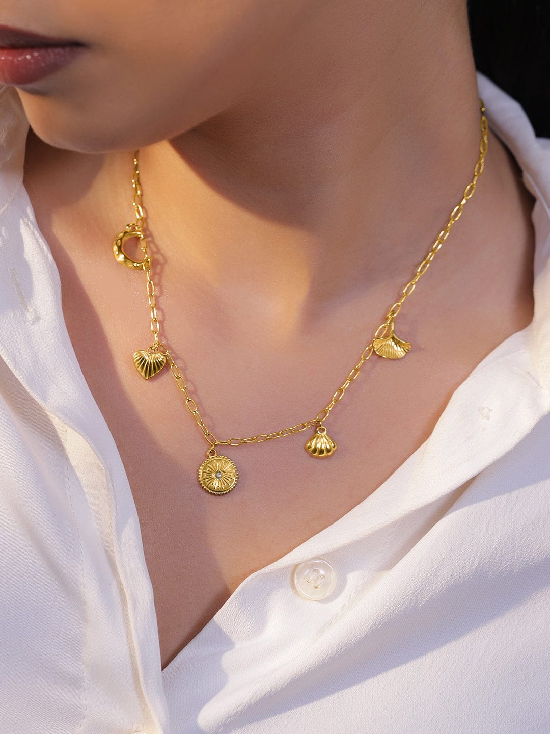 Rubans Voguish 18K Gold-Plated Stainless Steel Tarnish-Free Waterproof Shell Charm Necklace Chain Necklace & Chains