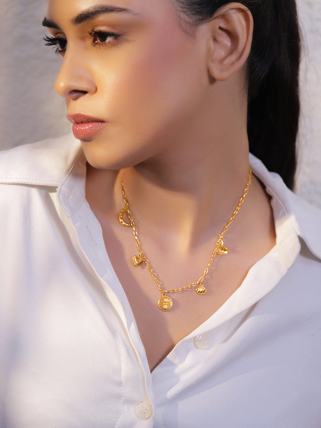 Rubans Voguish 18K Gold-Plated Stainless Steel Tarnish-Free Waterproof Shell Charm Necklace Chain Necklace & Chains