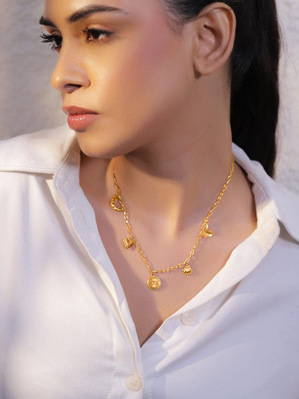 Rubans Voguish 18K Gold-Plated Stainless Steel Tarnish-Free Waterproof Shell Charm Necklace Chain Necklace & Chains